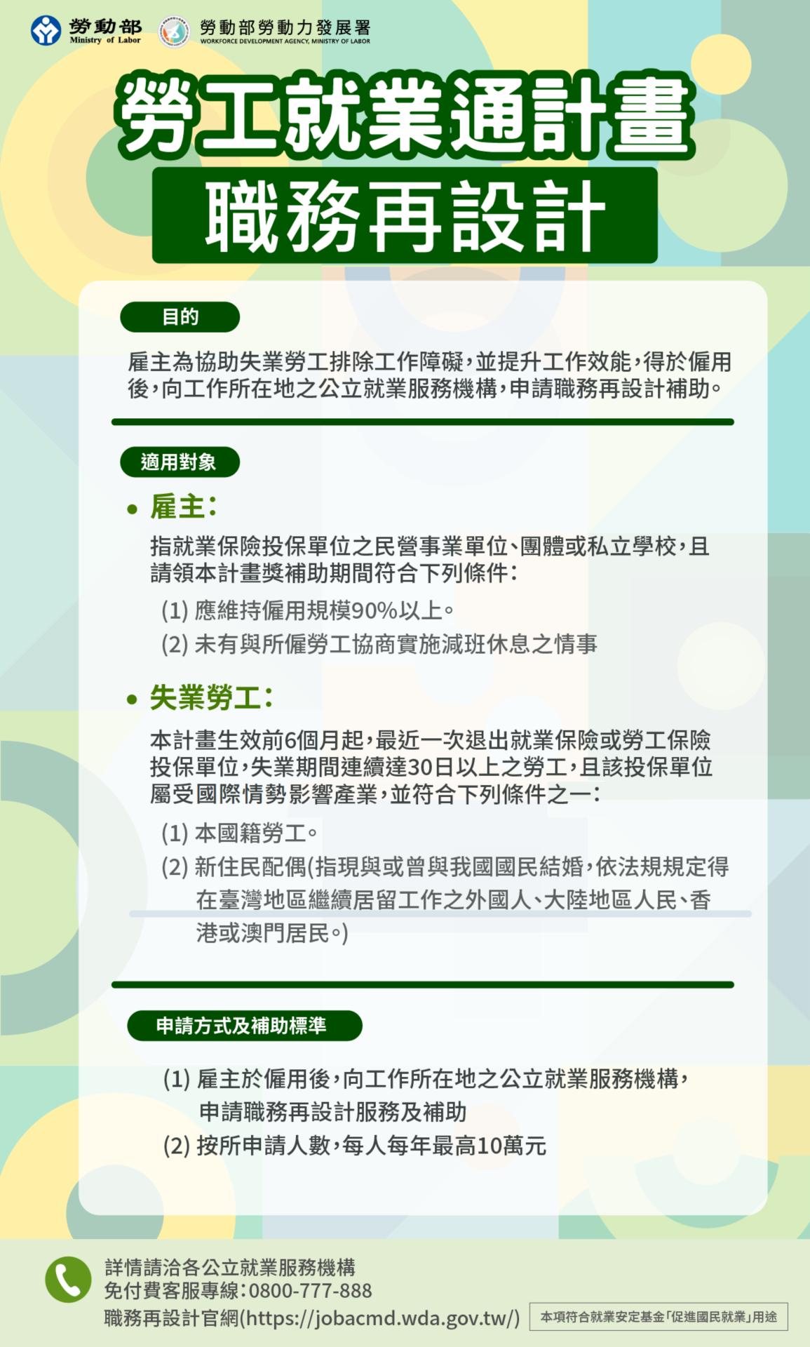 【廠協會轉知】勞動部推出「勞工就業通計畫-職務再設計」